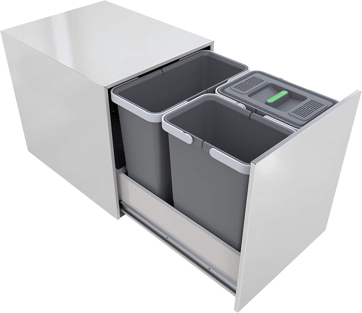 SnelShoppen - Afvalbak Afvalscheiding 12+8+8 Liter, Uittrekbaar RVS, Stalen Prullenbak voor Keuken, Tuin, Feest en Camping, 33 x 43 x 40 cm
