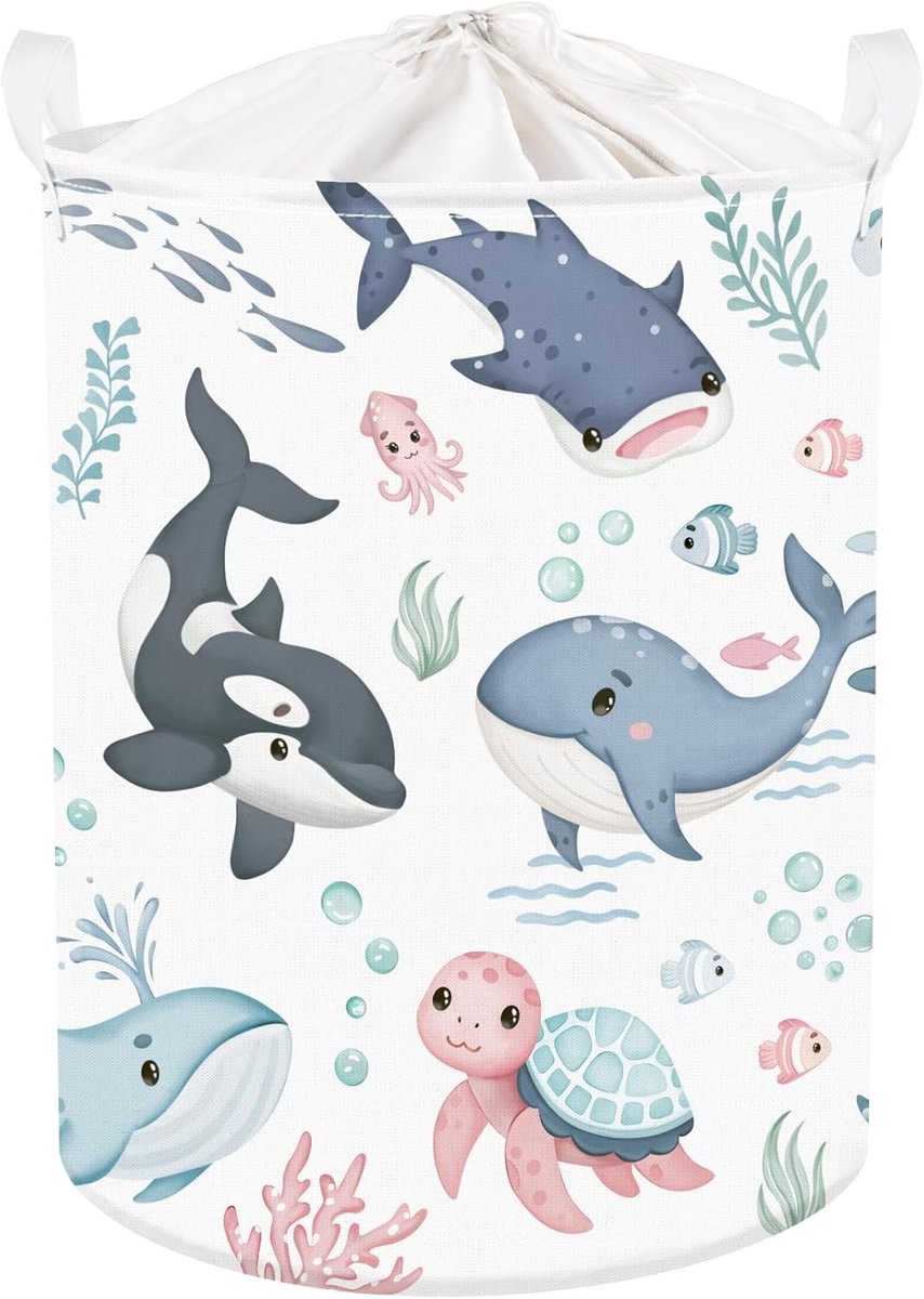 Vouwbare Opbergmand voor Kinderen met Zee Dieren Motief - Speelgoed- en Kledingopslag, Blauw Walvis, 36x45cm