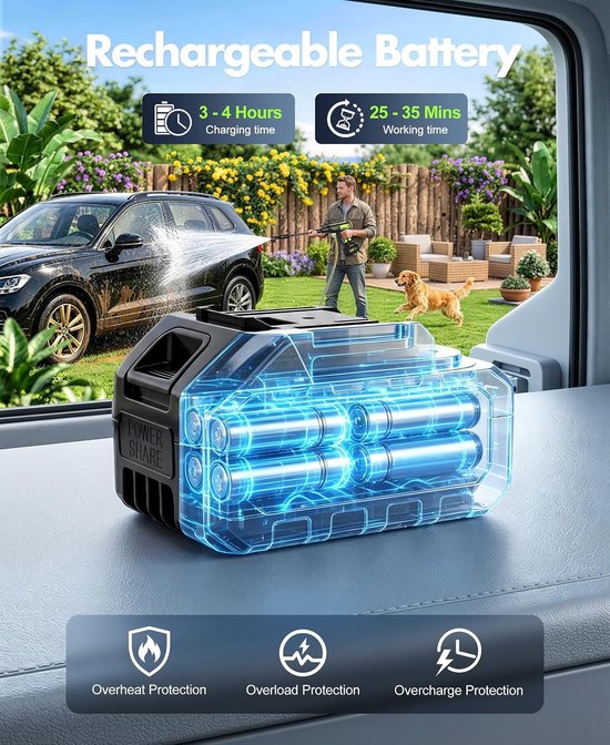 Draadloze Accu-Hogedrukreiniger - 50 Bar Druk - Borstelloze Motor - 6-in-1 Mondstuk - Voor Auto's en Terrassen — afbeelding 5