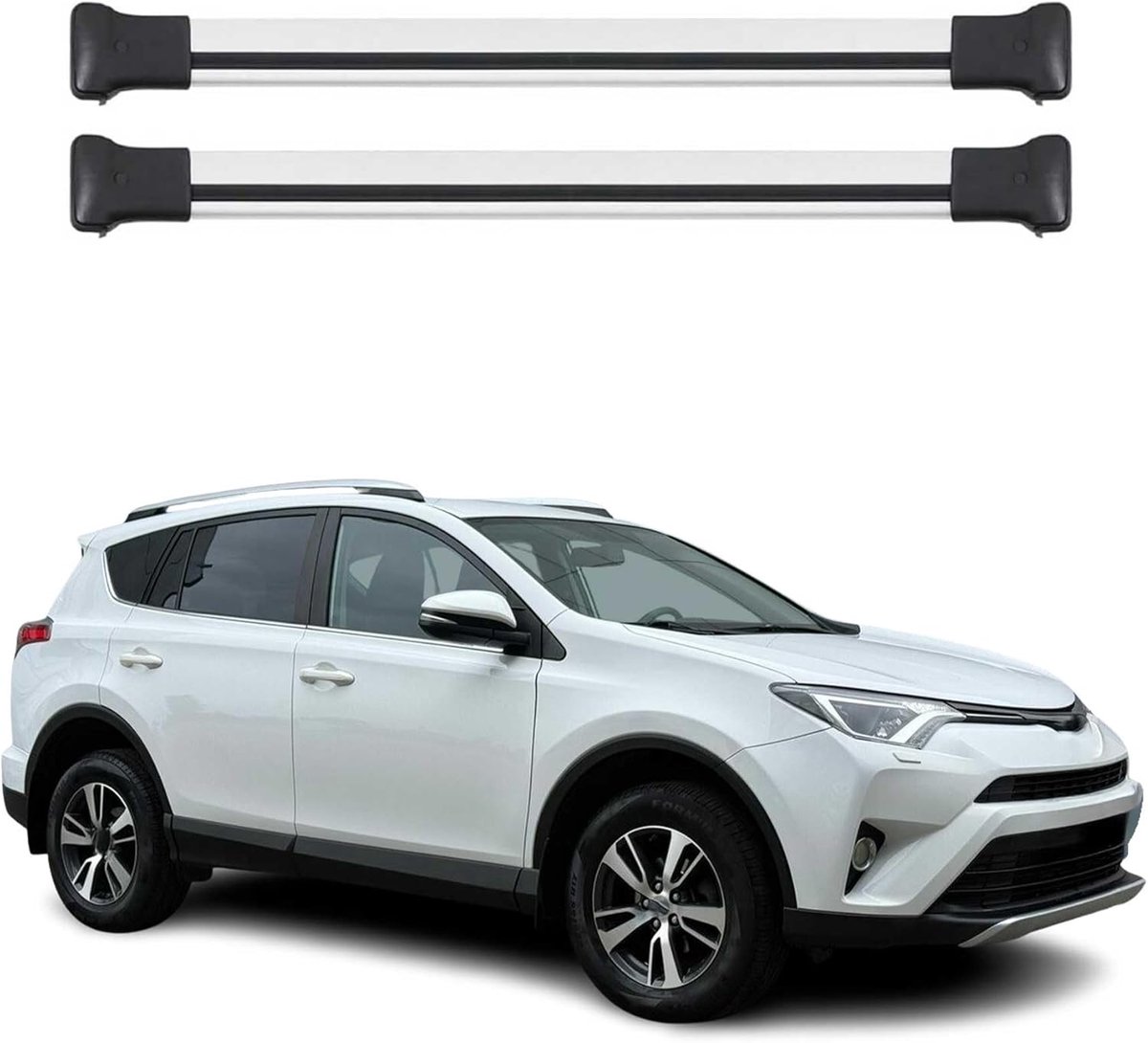 SnelShoppen - Dakkoffer Drager Compatibel met Toyota RAV4 2016-2019 Aluminium Zilver 2X - 75 kg Draagvermogen, Roestvrij, Corrosiebestendig, Duurzaam