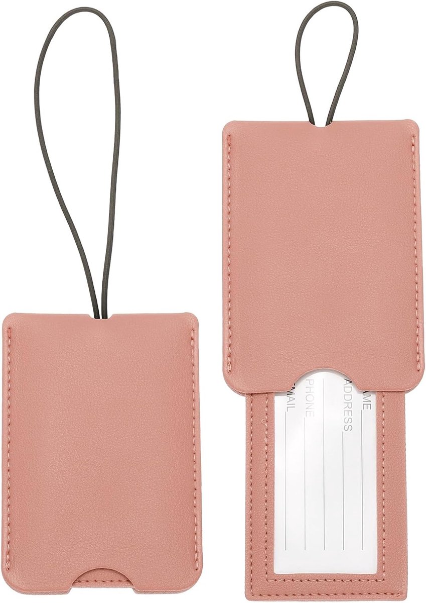SnelShoppen - Roze Lederen Kofferhangers Reisaccessoires Set van 2 Voor Vliegtuig en Hotel Inchecken - 11 x 7,5 cm - PU-leer - Perfect voor Mannen en