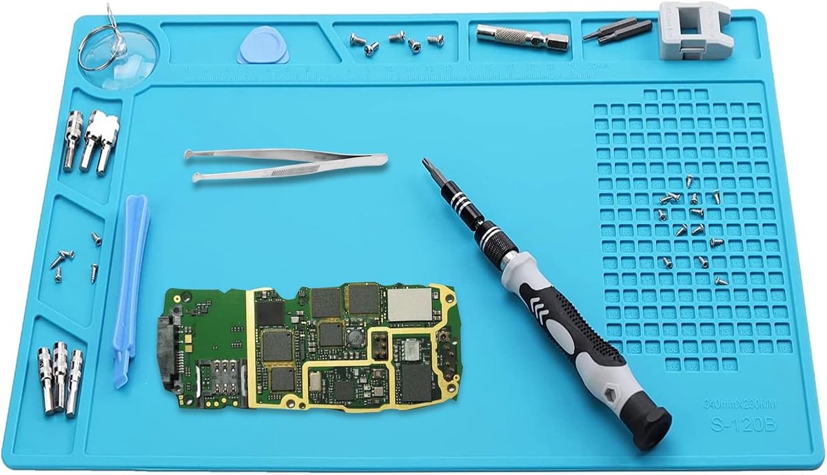 SnelShoppen - Soldering Mat Anti-Static Reparatiematz 34 x 23 cm Silicone Werkmat met Schaal en Schroefpositie voor Solderen, Magnetische Soldermat vo