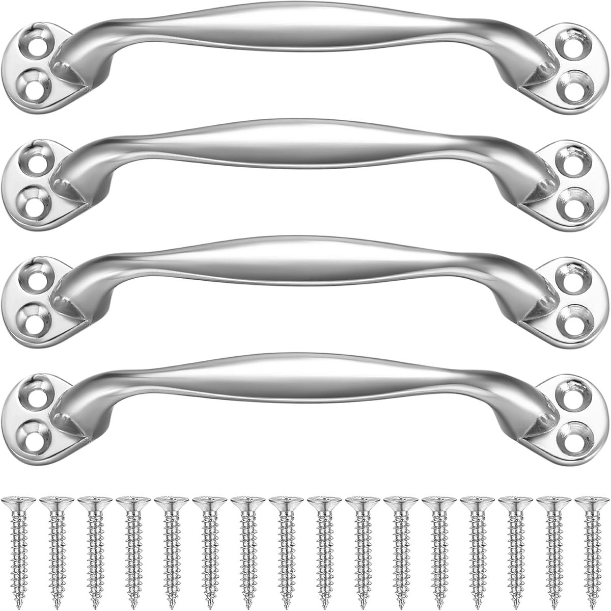 Heozhuyi 4 stuks deurgrepen, kastgrepen, zilverkleurig, keukengrepen, meubelgrepen, knoppen, beugelvormige handgrepen voor keukenkasten, kledingkast,