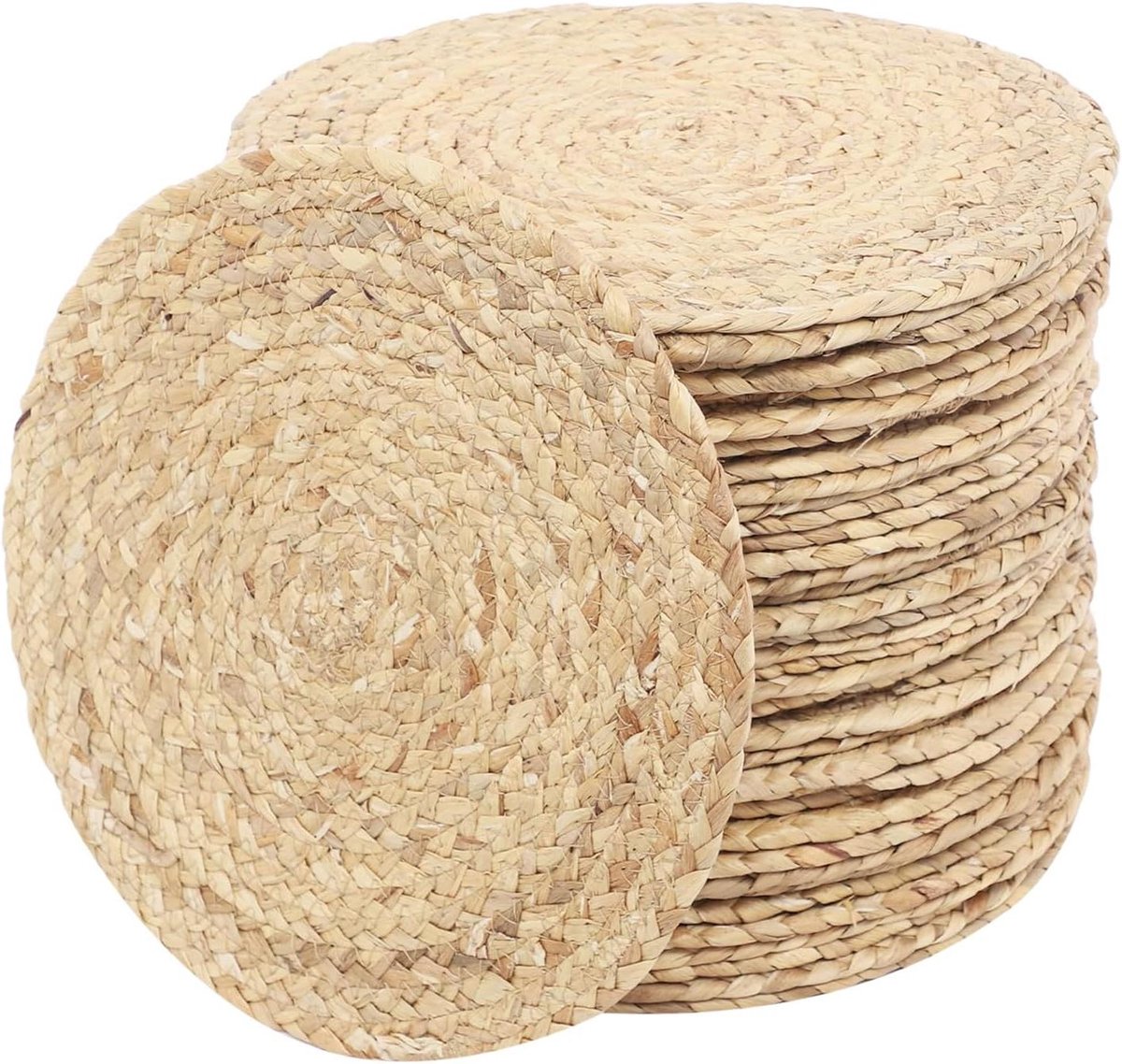 Ronde placemats - Gevlochten onderleggers - Tafeldecoratie - Handgeweven waterhyacint - 40 stuks - Natuurlijk