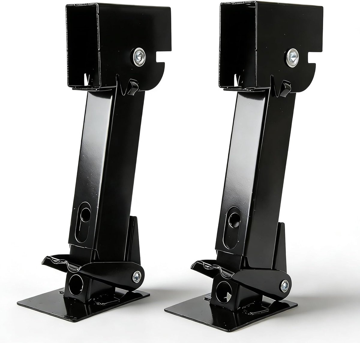 SnelShoppen - 2Pcs Telescopische Vouwbare Trailer Stabilisatie Steunen, 650lb Ondersteuning, 1000lb Hefvermogen, IJzer, Verstelbare Swing Down Uitstee