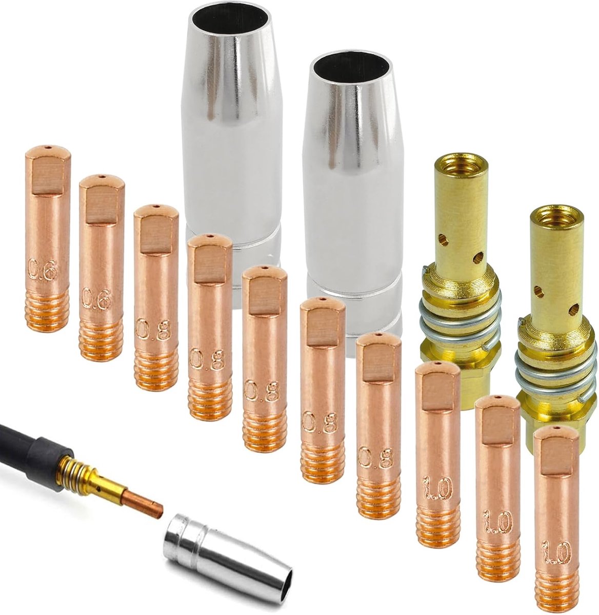 14PCS MIG Welder Kit Welding Torch Consumables Accessories Set 2 Conical Nozzle 2 Gas Nozzle Holder 2PCS 0.6MM 5PCS - ShopVlot