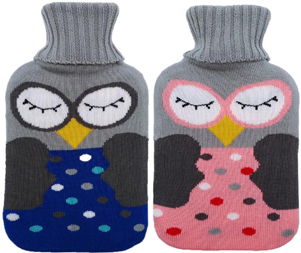 SnelShoppen - Warmwaterkruik 1L met Gebreide Hoes, Afneembaar en Wasbaar, Roze en Blauw, Ideaal voor Volwassenen en Kinderen, Perfect voor Koude Dagen