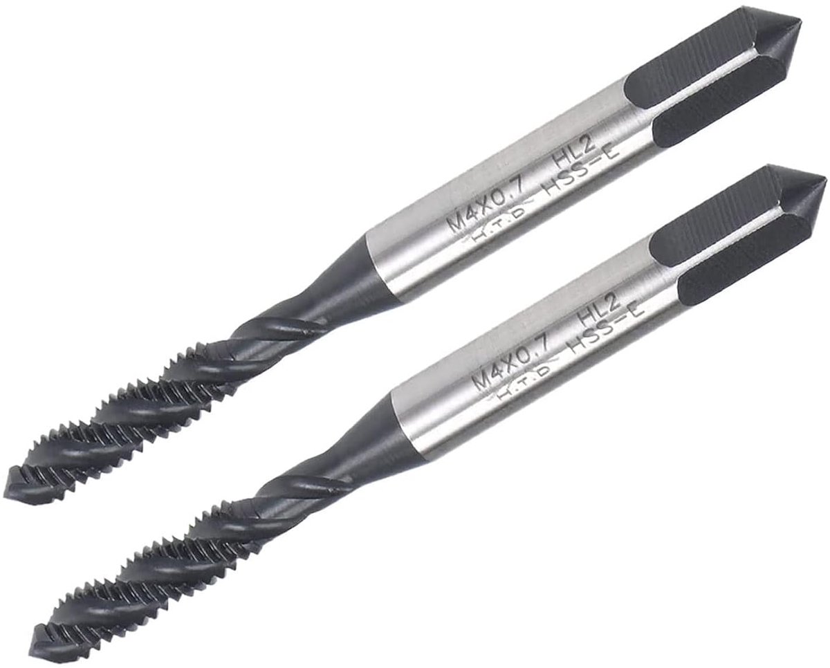 SnelShoppen - M4 x 0.7mm Helicale Draad Tap, HSS Nitrided Gecoat, Metric Machine Draad Tap, H2 Tolerantie, 2 Stuks, Ideaal voor Precisiewerk