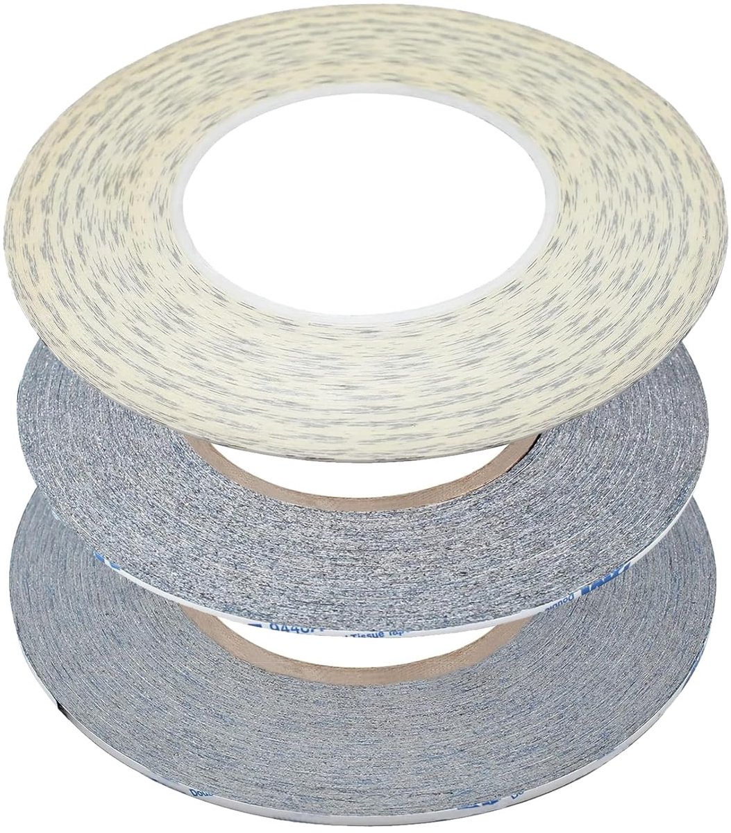 SnelShoppen - Pack van 3 Dubbelzijdige Tape (1 mm / 2 mm / 3 mm) Extra Sterke Plakband voor Smartphone, Tablet Reparatie, Metaal, Plastic, DIY, 50 m