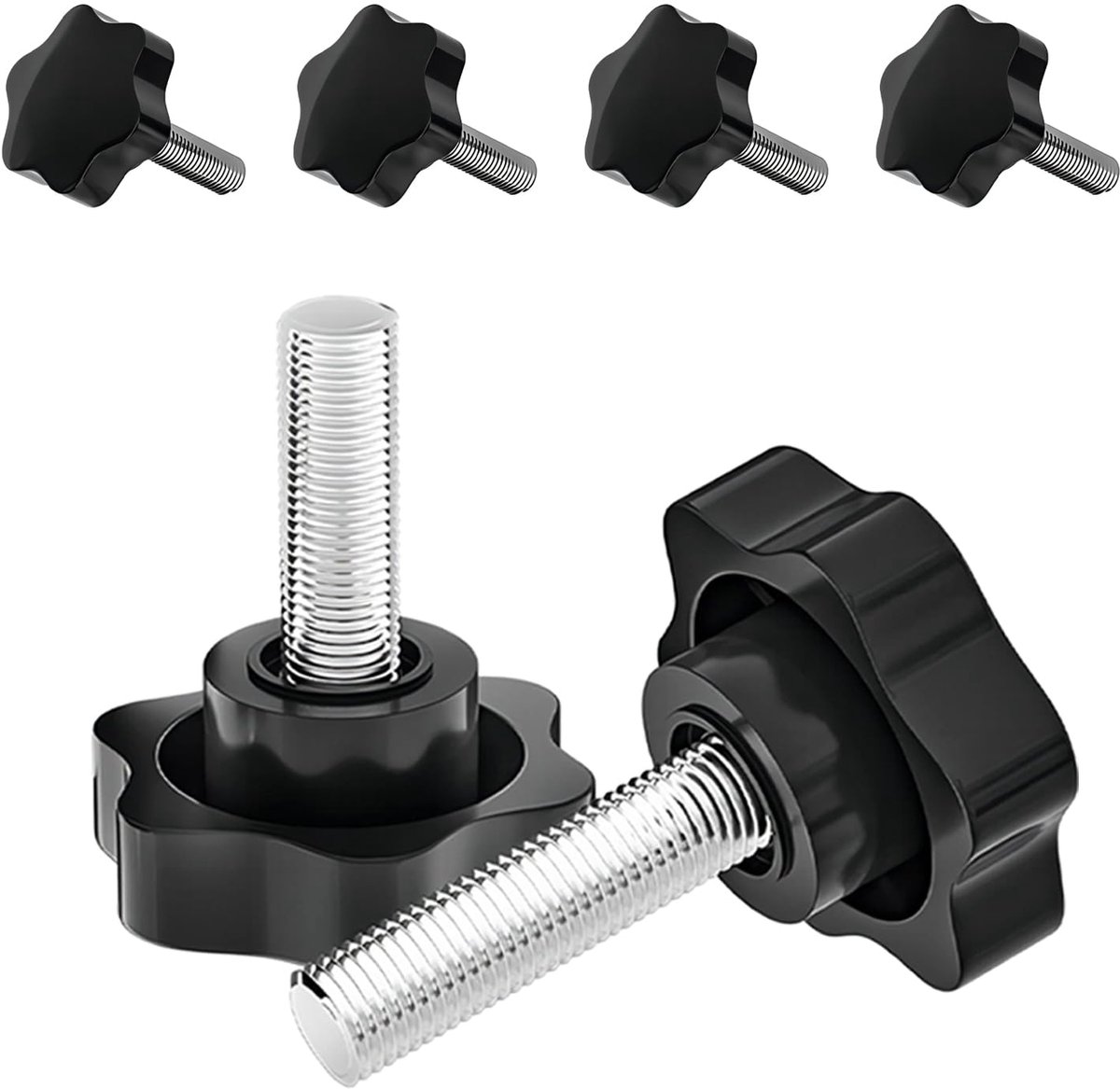 SnelShoppen - Pack van 4 Sterknoppen, Klem Schroefknop M6 x 20 mm Duimschroef, Plastic Sterknop Schroeven voor Machines en Apparatuur