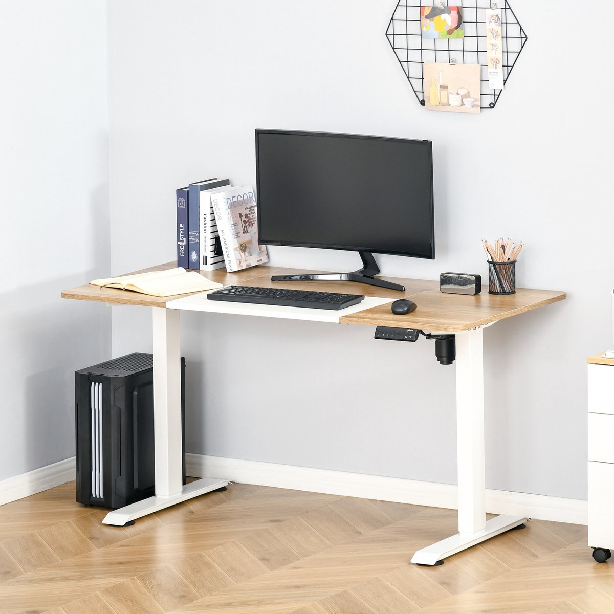 COVREO Sta-bureau 140x70 cm wit, metalen frame met 4 presetposities
