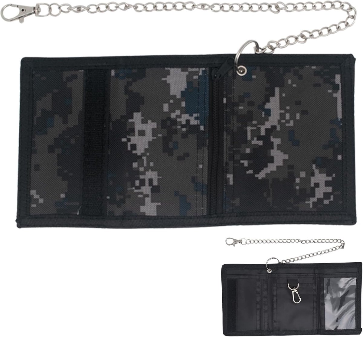 SnelShoppen - Wallet met Ketting voor Jongens - Vouwbare Slanke Drievoudige Variant met Muntenzak en Kaartenhouder - Camouflage Design - Perfect voor
