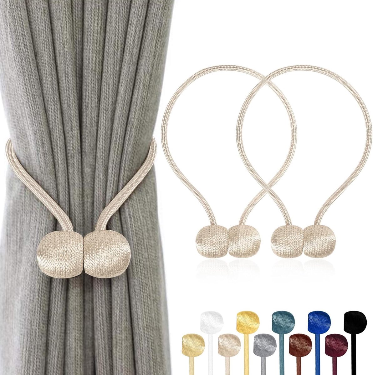 SnelShoppen - Magnetische Gordijnhouders, 2 Stuks, 10 Kleuren voor Woonkamer, Slaapkamer, Badkamer en Eetkamer, Geschikt voor Gordijnen en Douchegordi