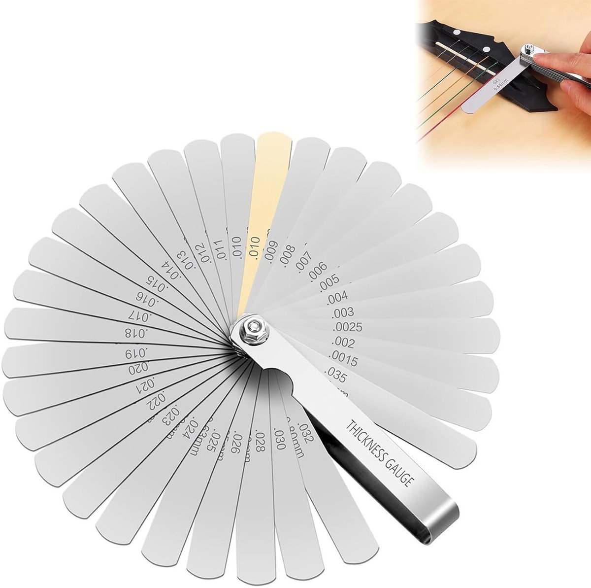 SnelShoppen - RVS Dikte Gauge Set 32 Bladen, Dikte Meter, Vouwbare Blad Gauge, Dual Markering Instrument Tool, Meten van Dikte 0.05–0.9mm, Geschikt vo