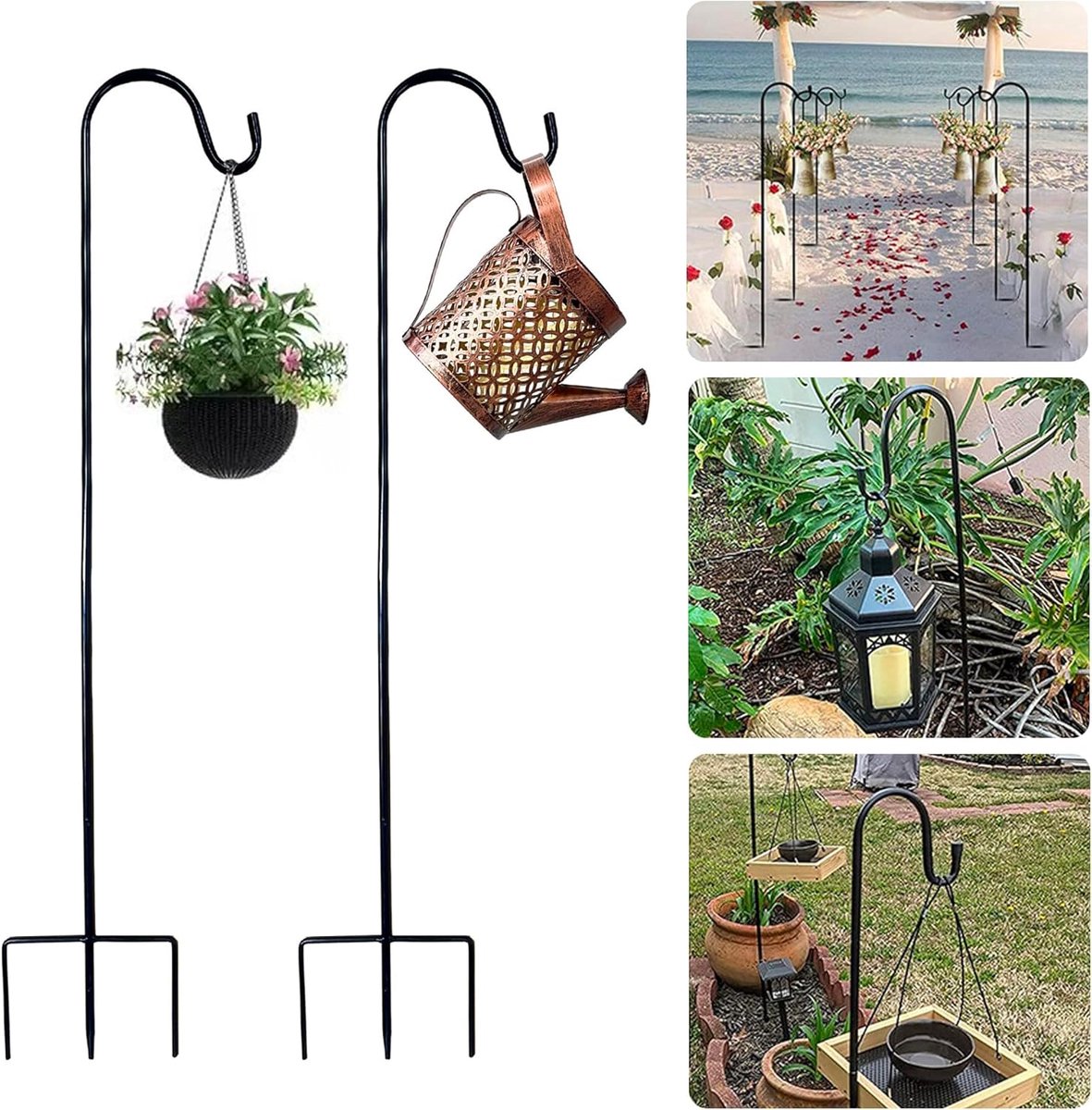 SnelShoppen - Haak voor Tuinverlichting - 81,5 cm Verstelbare Haken - Schapendoes Tuinlanterns met 2 Stevige Pedestals - Voor Kerstverlichting en Plan
