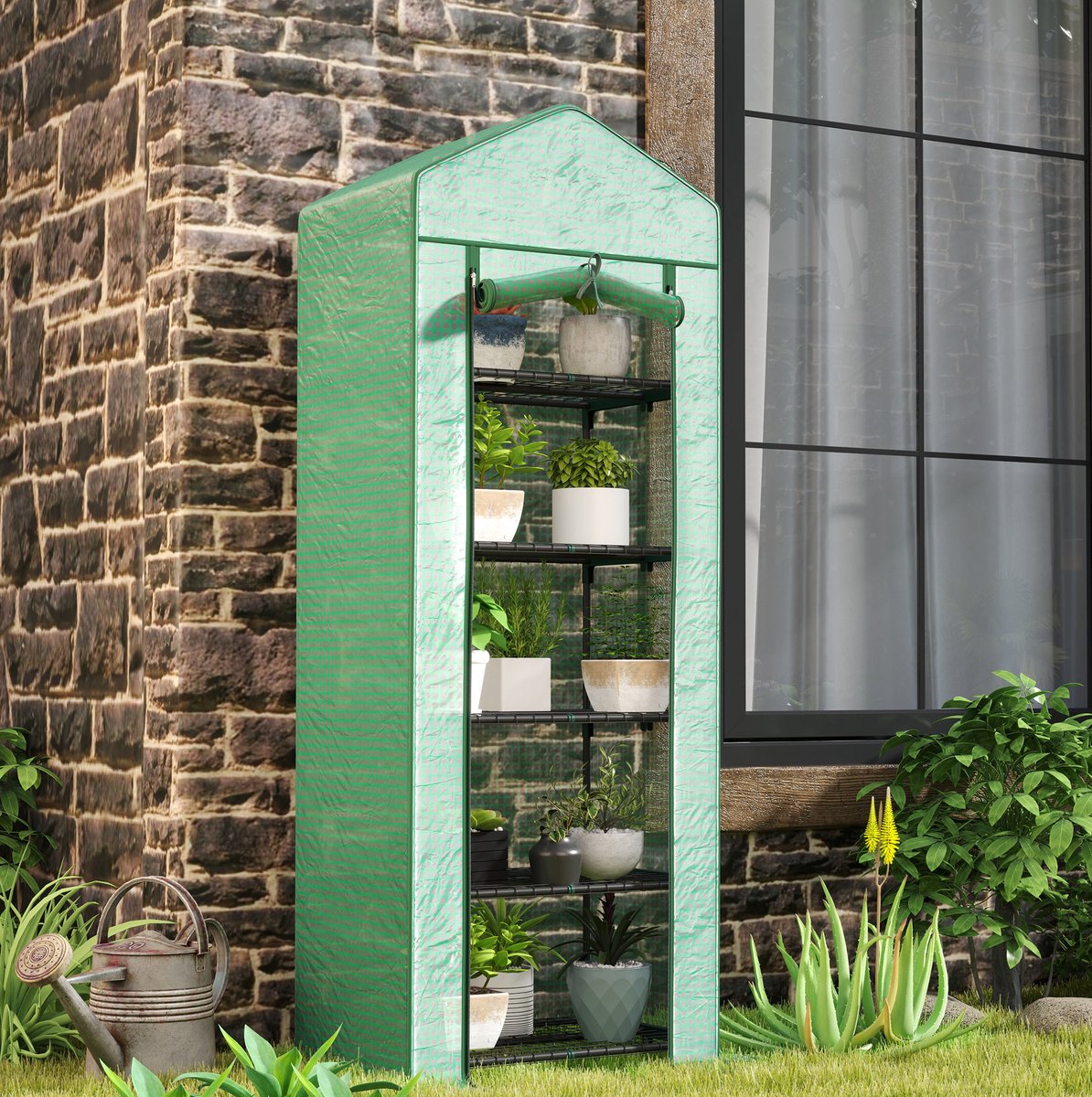 COVREO Tomatenkas 69 x 49 x 193 cm groen, kunststof en staal, 5 lagen