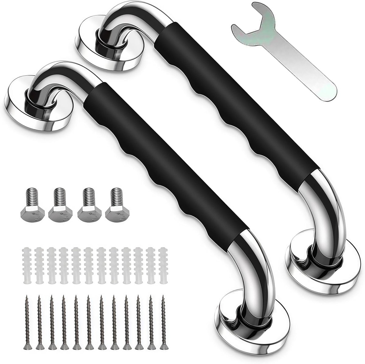 Bath Grips for Seniors, 2 Pieces, Non-Slip Handles, 30 cm Stainless Steel Bath Grip with Screw, for Toilet and - ShopVlot