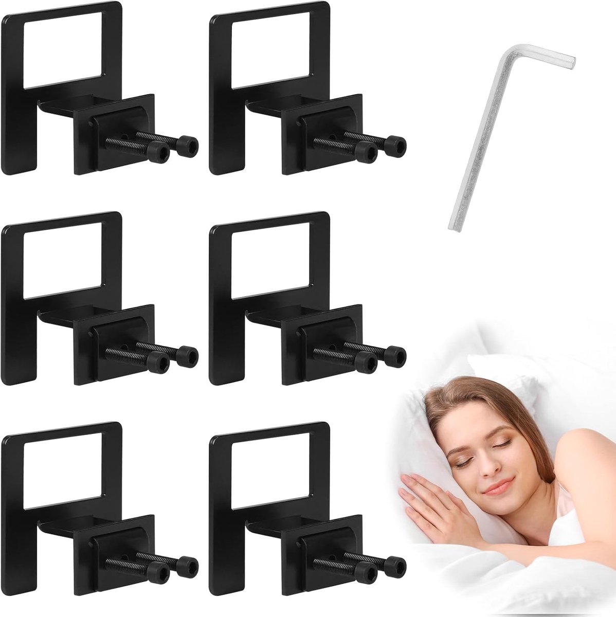 SnelShoppen - 6 Stuks Bed Frame Matras Houders, Antislip Gasketten, Verstelbare Hangers voor Metaal Frame, Antislip Stopper, Zwart
