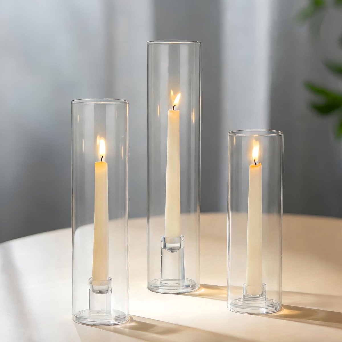 SnelShoppen - Set van 3 Glazen Hurricane Vormen Kaarsenhouders met Windscherm 25cm 30cm 35cm voor Buiten Tafelversiering Bruiloften en Thuisdecoratie