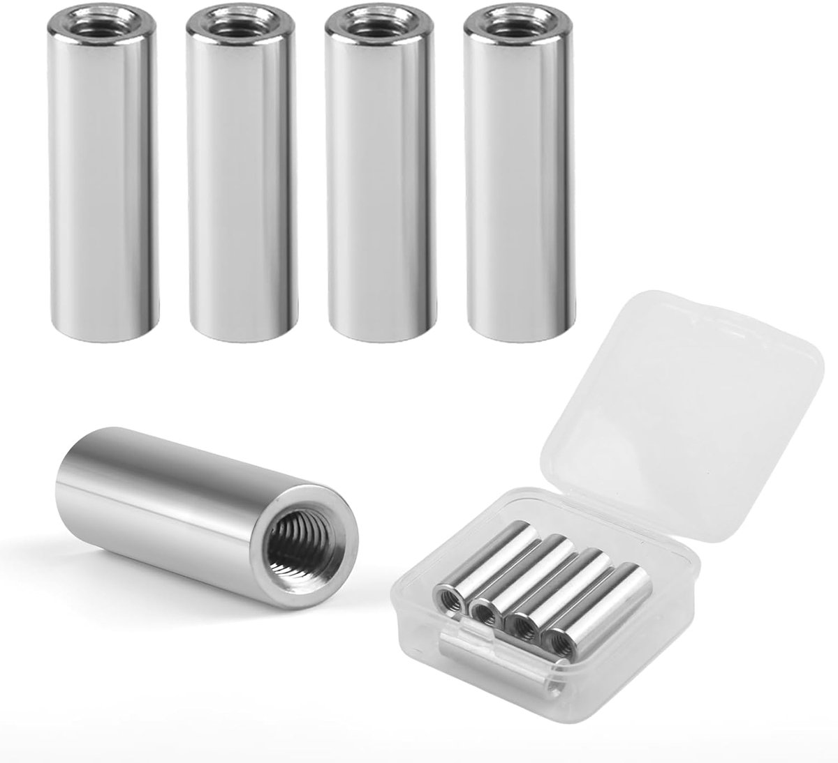 Screw socket M6, screw nuts M6 x 30 mm, 304 stainless steel, connection sleeve, long nut, round, M6 female thread - ShopVlot