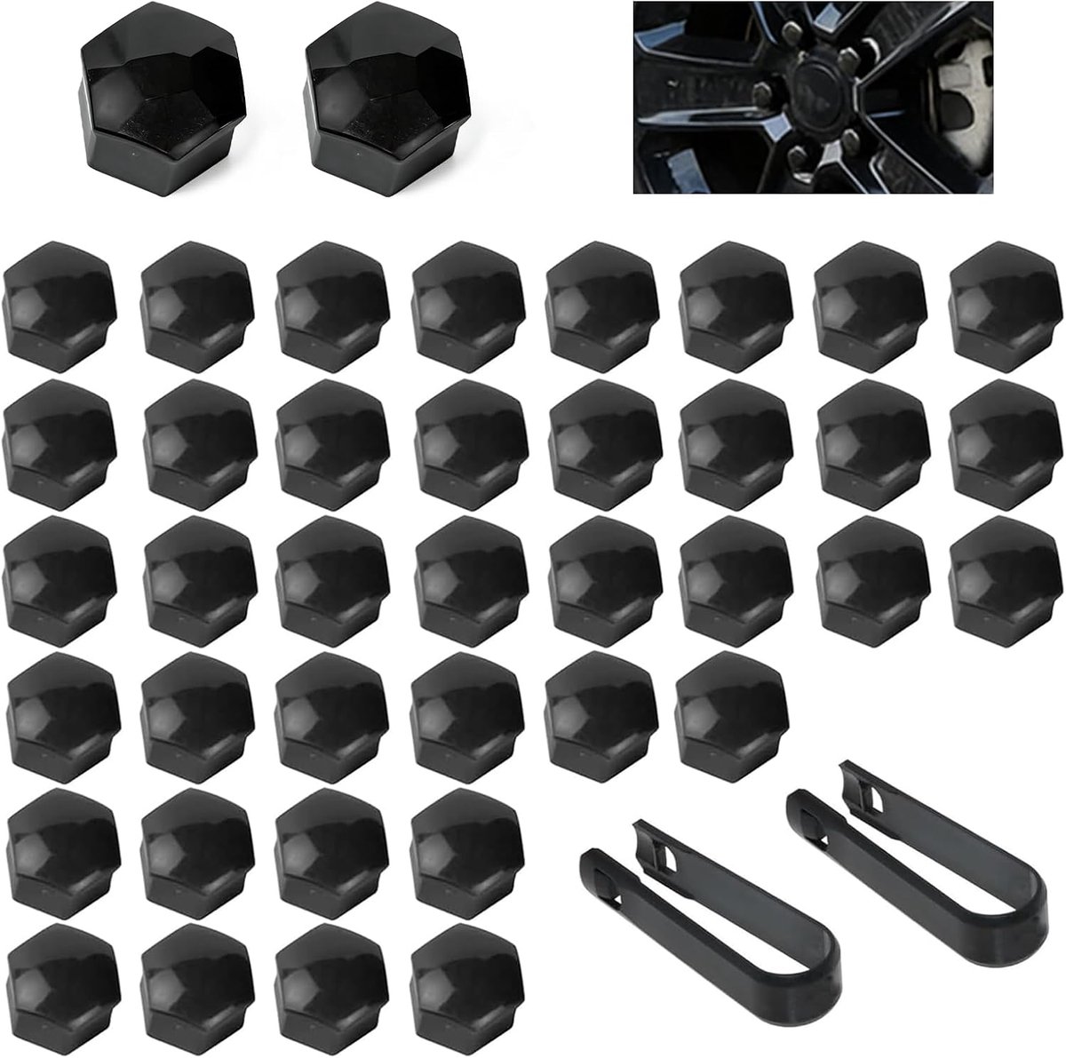 SnelShoppen - 40 Stuks Universele Wielboutdoppen 19mm Hex Zwarte Plastic Wielmoerdoppen met 2 Stuks Verwijdertools voor Auto