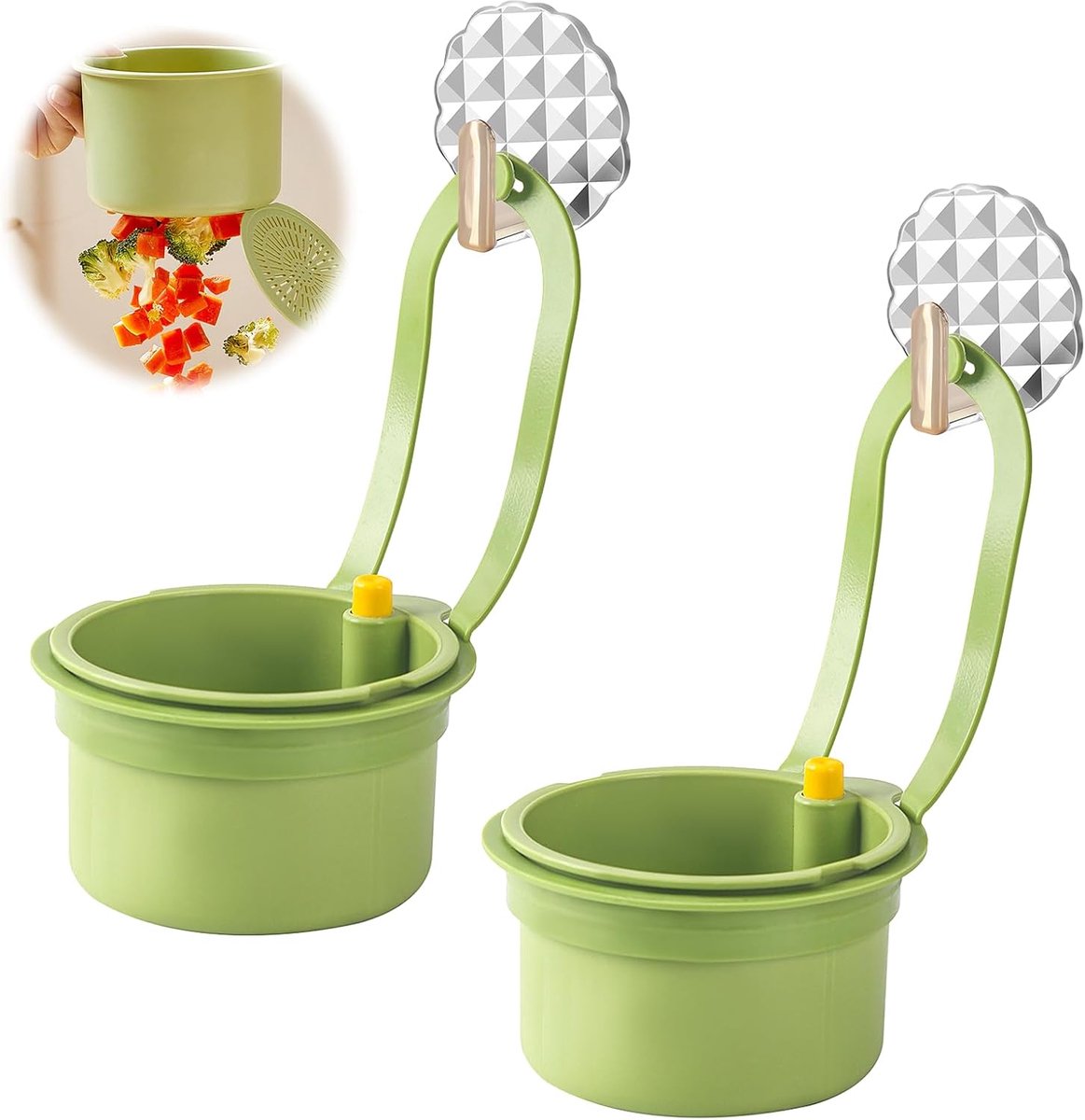 SnelShoppen - 2 Stuks Hangende Afvoerzeef met Drukknop - Verwijderbare Keuken Afvoerzeef voor Eenvoudig Afvoeren van Pasta en Groenten - Groene Keuken