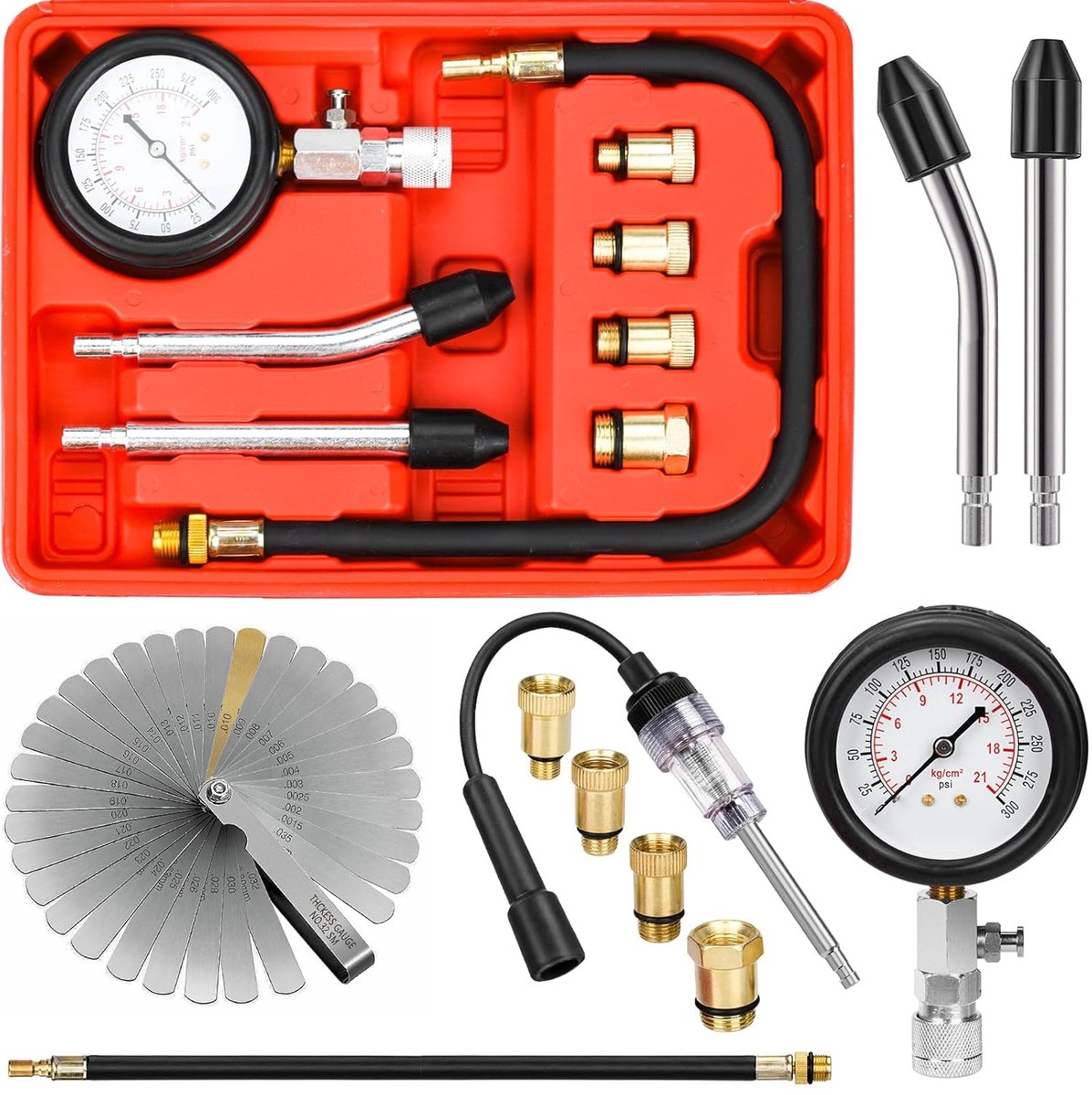 Compression Tester Compression Tester with Sensor Gauge and 4 Adapters M10 M12 M14 M18 Size 0-20 Bar or 0-300 PSI for - ShopVlot