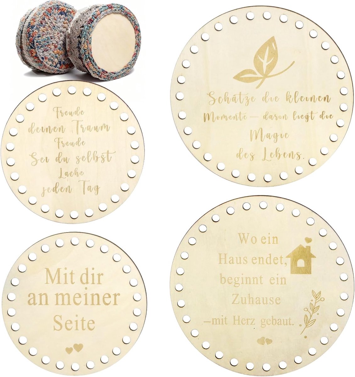 SnelShoppen - 4 Pcs Houten Vloeren voor Haakmand, Mandbodem voor Haken, Houten Bodem, 15/20 cm, Tasbodem Haken, Opbergmand, Haakmand, DIY Mand Vlechte