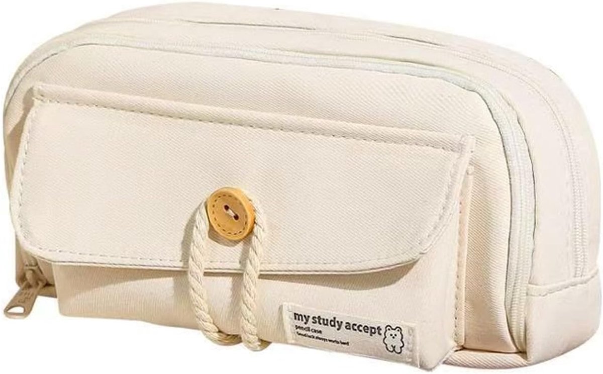 SnelShoppen - Aesthetic Pennenzak Grote Capaciteit Canvas Pennenhouder met Voorvak, Schattige Stationery Organizer voor Tienermeisjes en Volwassenen,