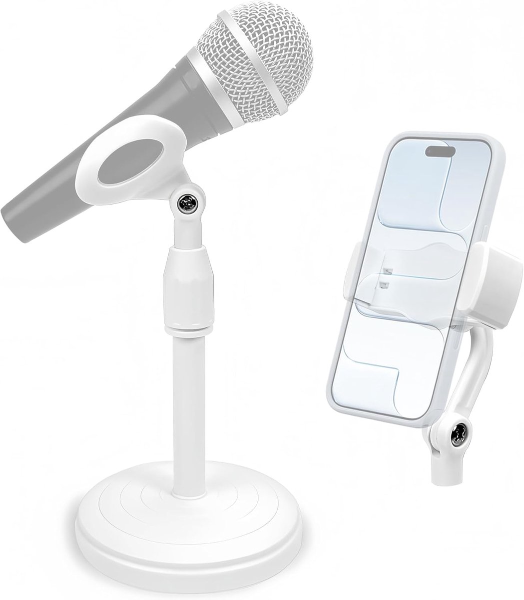 SnelShoppen - Microfoonstandaard met Telefoonhouder, Verstelbare Hoogte, Deskstandaard voor Podcast, Livestream, Studio en Online Vergaderingen