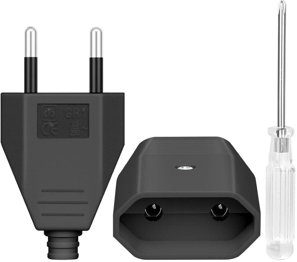 SnelShoppen - 2x Euro Plug Plat, 250V 2.5A Stekker en Verbindingsstuk, IP44 Waterdichte Euro Stekker, Veilig voor 8-10mm Kabel, Duurzaam en Breukbeste