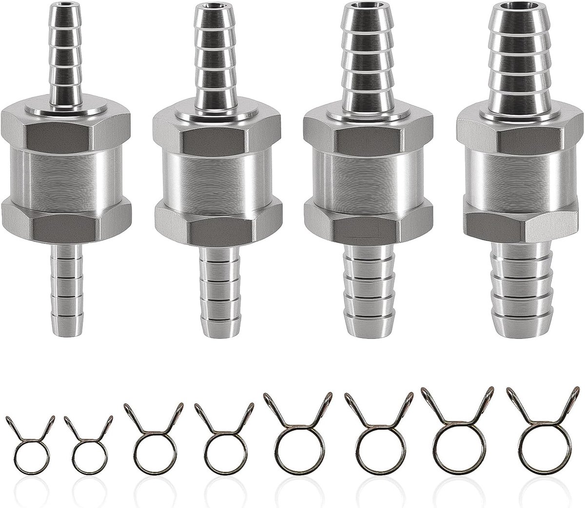 Pack of 4 Check Valves 6 mm 8 mm 10 mm 12 mm with 8 Pack Spring Clamps Check Valve for Petrol, Diesel, Oil and Water - ShopVlot