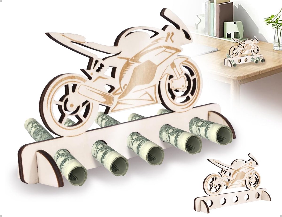 Decoratie motorfiets hout geld, originele houten motorfiets decoratie voor heren, creatieve spaarpot voor familie - ShopVlot