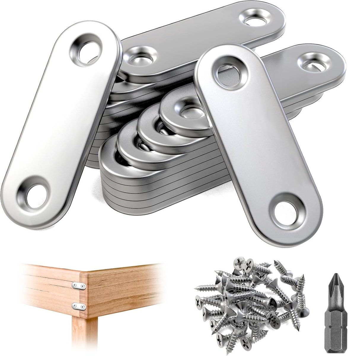 Mbsomnus Pack of 20 Stainless Steel Flat Connectors, 16 x 46 mm, Perforated Metal Plates, Flat Iron, Perforated - ShopVlot