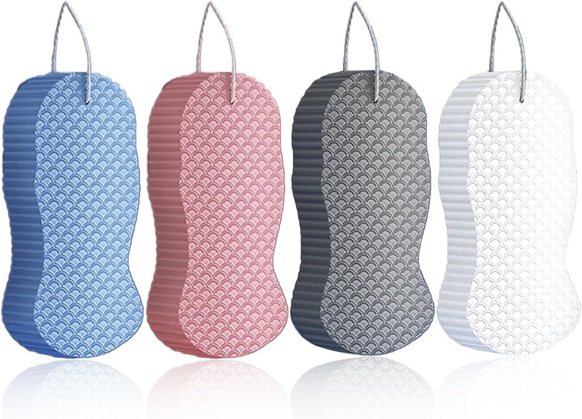SnelShoppen - 4 Stuks Magische Exfoliërende Bad Spons, Super Zacht Reinigend voor Gezicht en Lichaam, Herbruikbaar met 3D Structuur voor Gladde Huid (