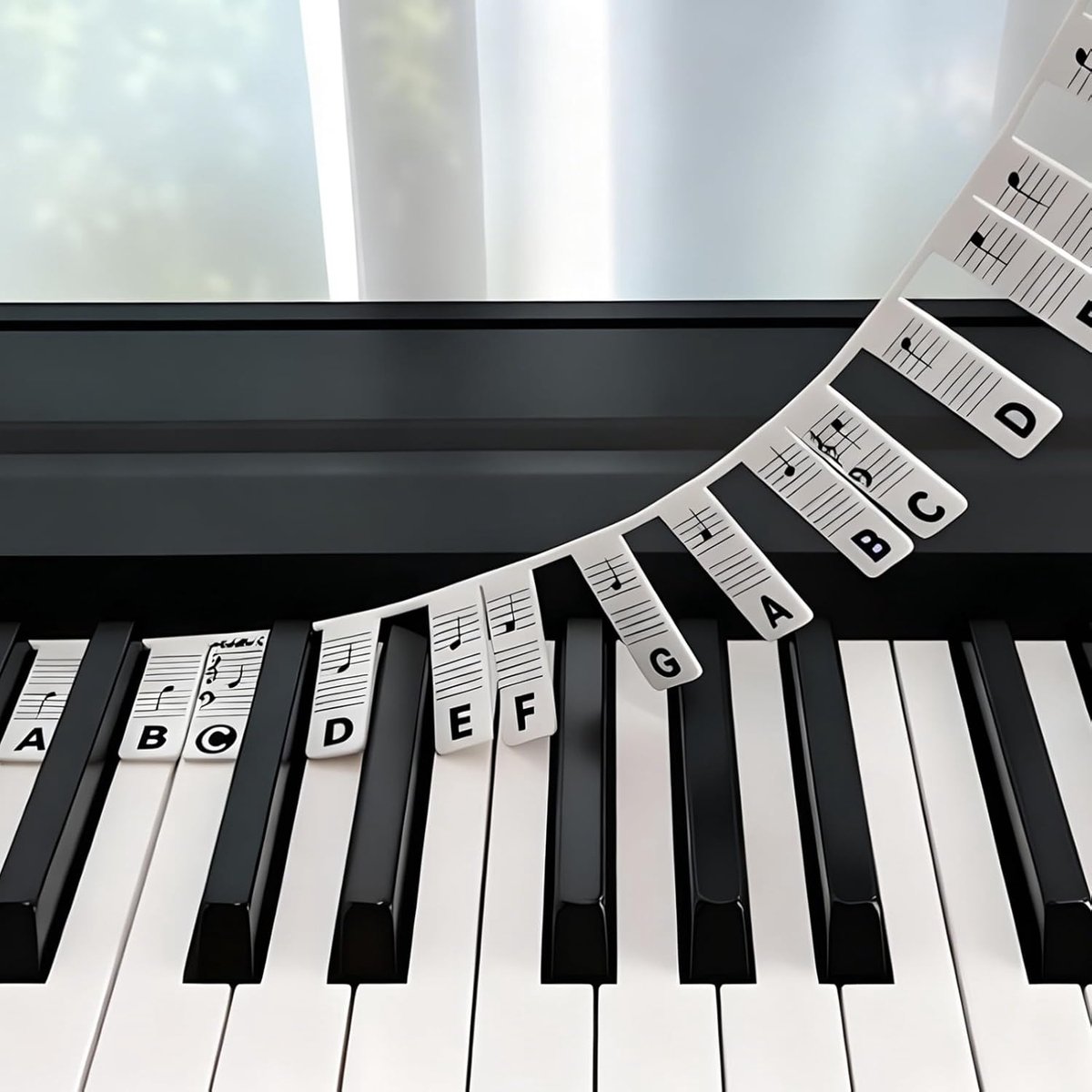 Piano Note Guide for Beginners 88/61 Keys White with Black Letters Reusable Silicone Keyboard Labels Without Glue - ShopVlot