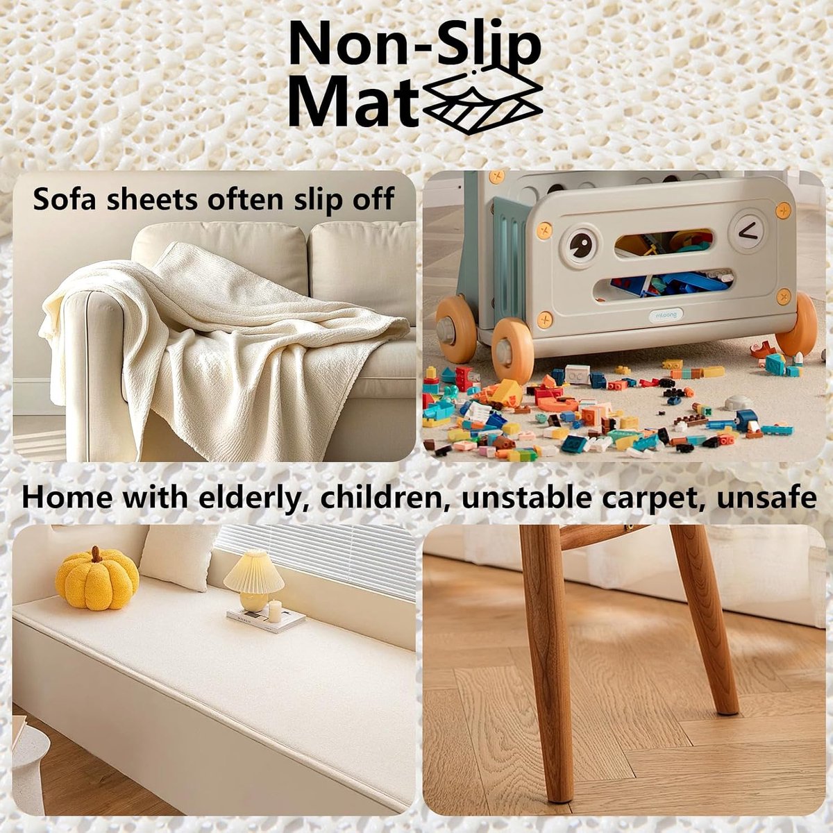 3 Pieces Anti-Slip Mats for Carpets – Cuttable PVC Anti-Slip Mat in 3 Sizes (30x50/70x140/100x200cm) – Anti-Glip Mat - ShopVlot