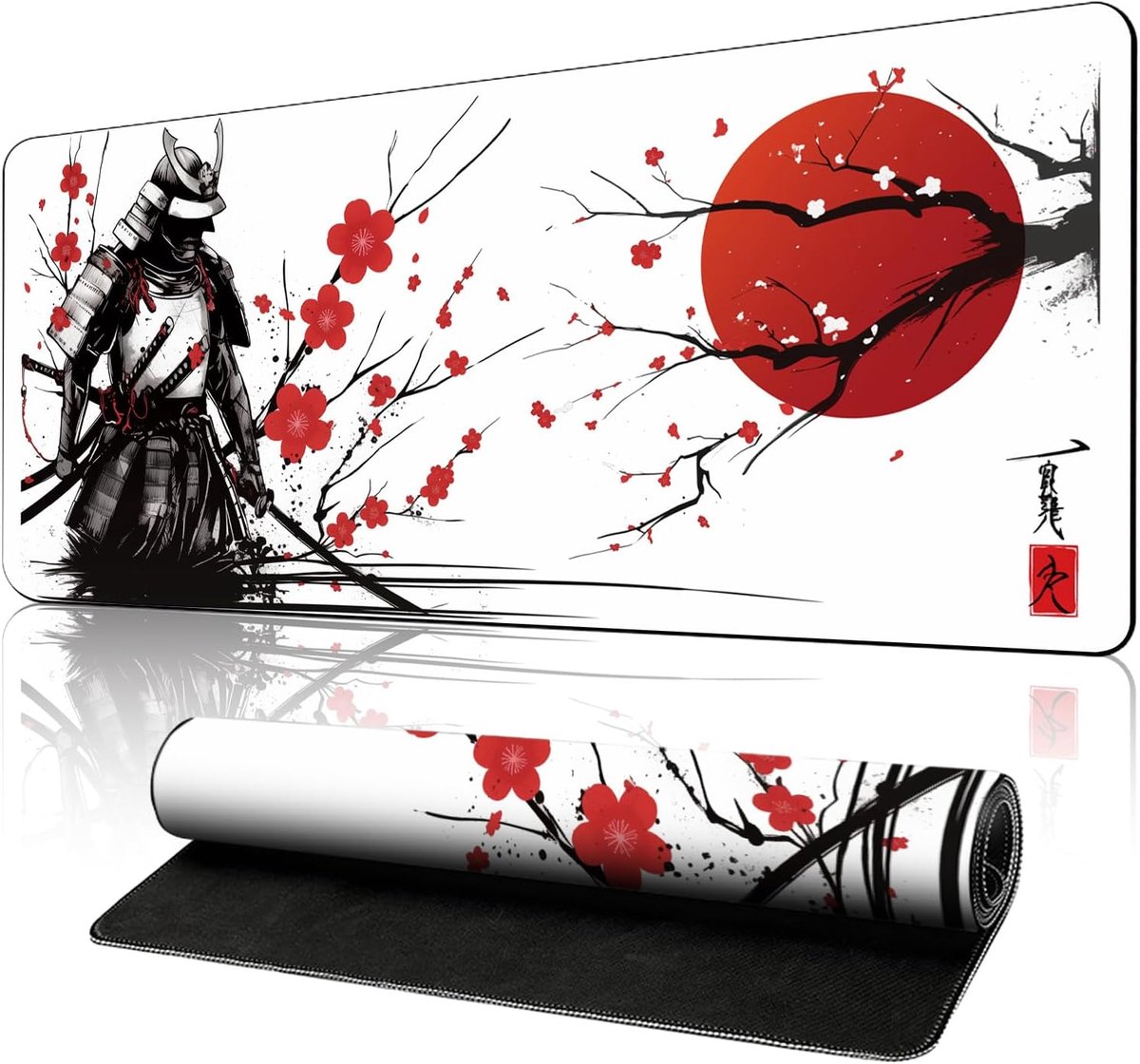 SnelShoppen - Japanese Gaming Mouse Pad XXL 800 x 300 x 3 mm - Non-Slip Waterdichte Bureau Mat met Gestikte Randen voor Gamers, PC en Laptop - Ideaal