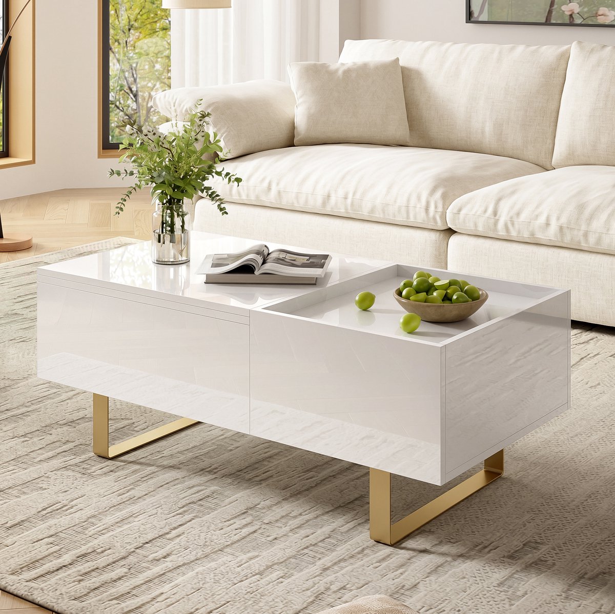 COVREO Salontafel 100x50x54,5 cm wit, MDF met lade en opbergruimte