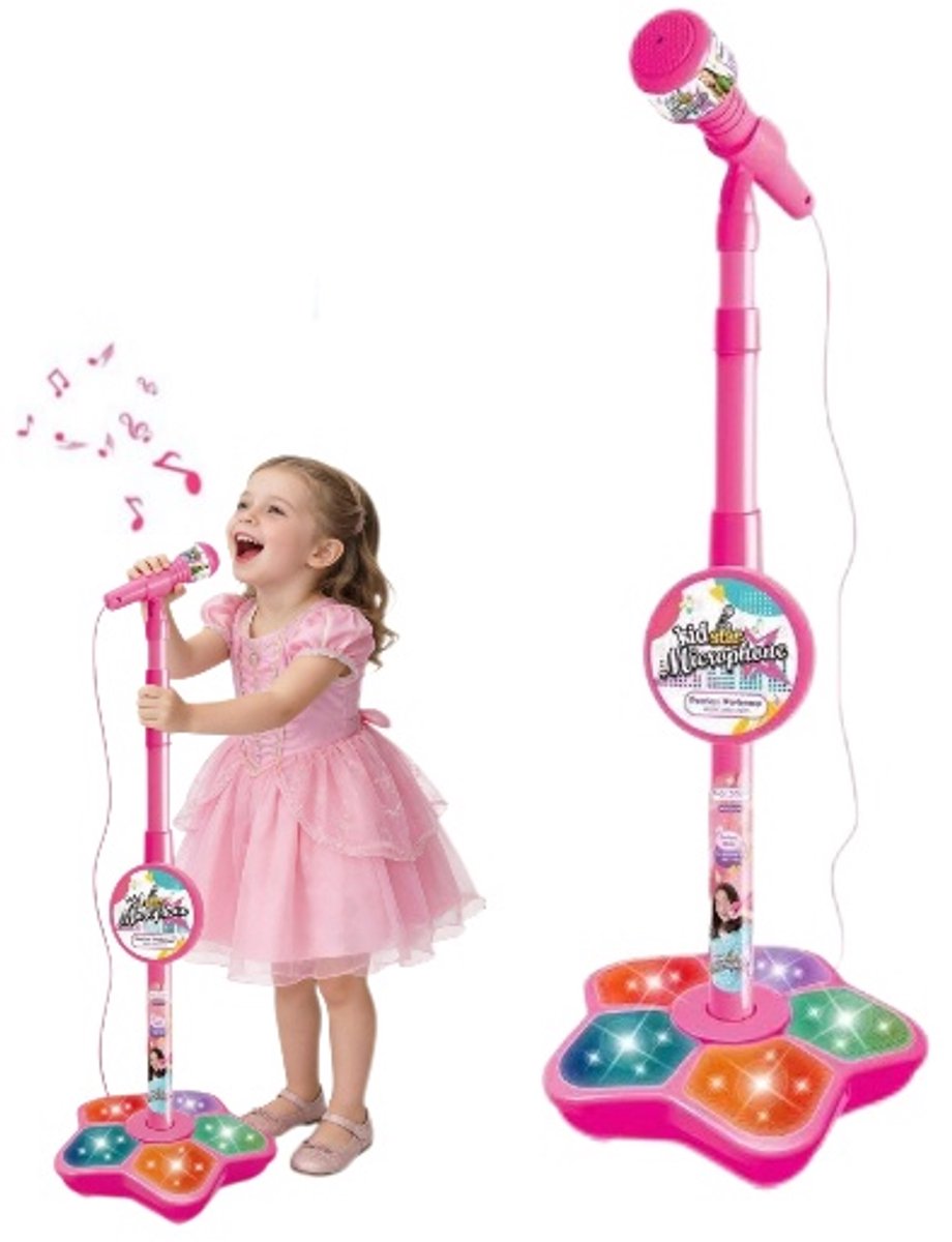 Kinder Karaoke Microfoon Speelgoed met Verstelbare Staander en LED-Lichten, Muziek Zangspeelgoed, Aansluitbaar op Telefoon, Rollenspel Speelgoed, Perfect Verjaardags- en Sinterklaas Cadeau voor Kinderen van 3 tot 8 Jaar
