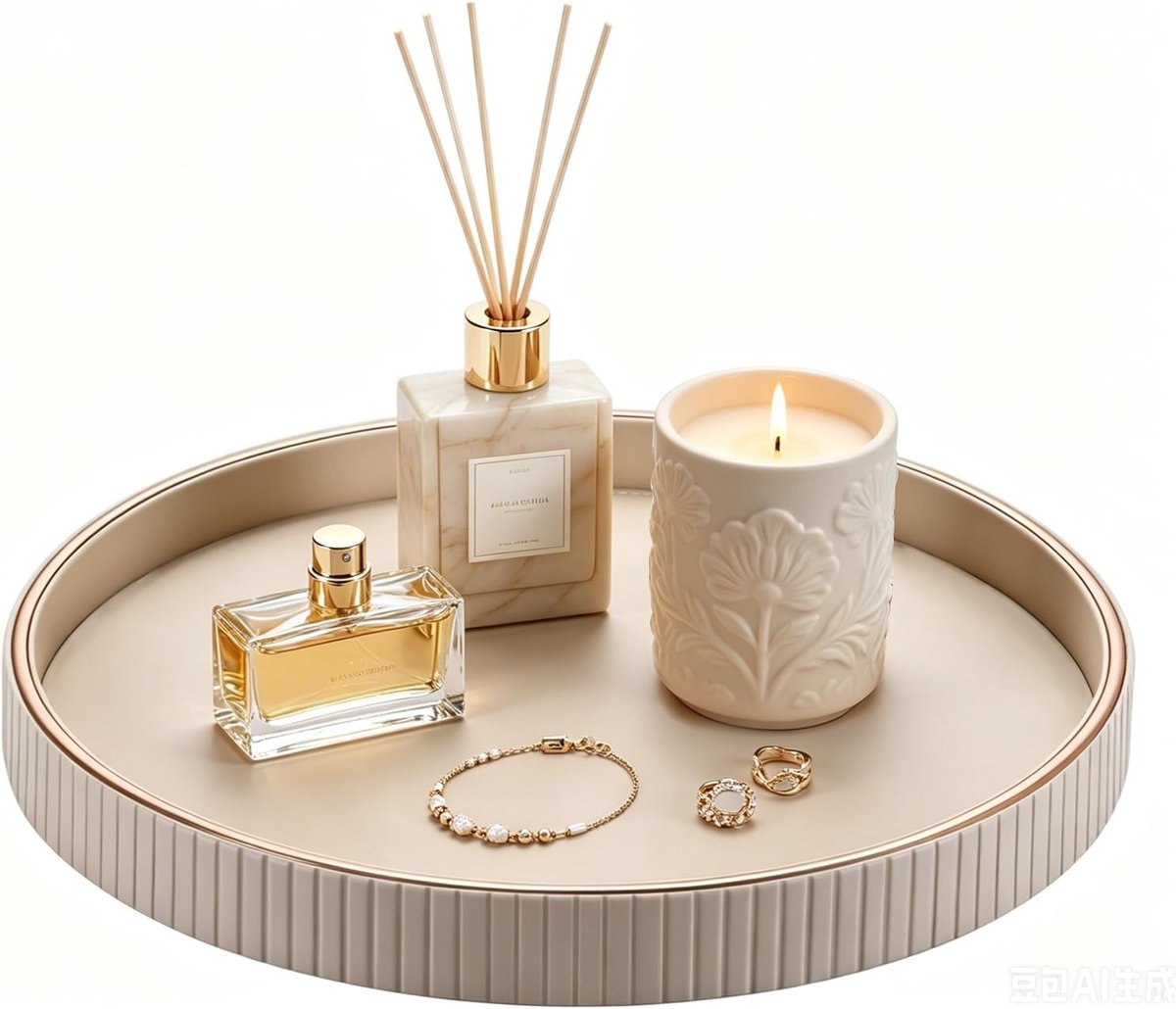 Leren Decoratief Dienblad 30 cm, Valet Tray Opbergschaal voor | Sieraden, Sleutels En Telefoon, Modern Kaarsen En Parfum, Tafeldecoratie Nachtkastje En Woonkamer - Kaki