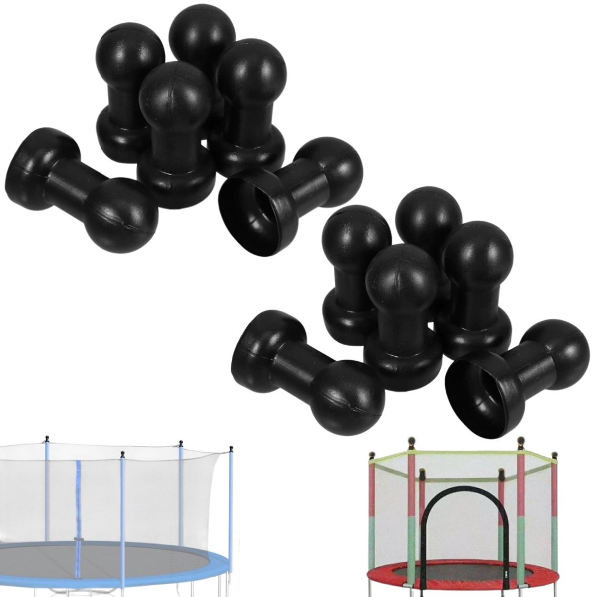 12 stuks trampolinepaaldoppen - Trampoline netpaal tophoes - Trampoline stalen buis bovenkap - Beschermkap voor trampolineframepaal - Trampolineaccessoires - Voor trampolines, springkussens (8,5 x 5 cm - Zwart)