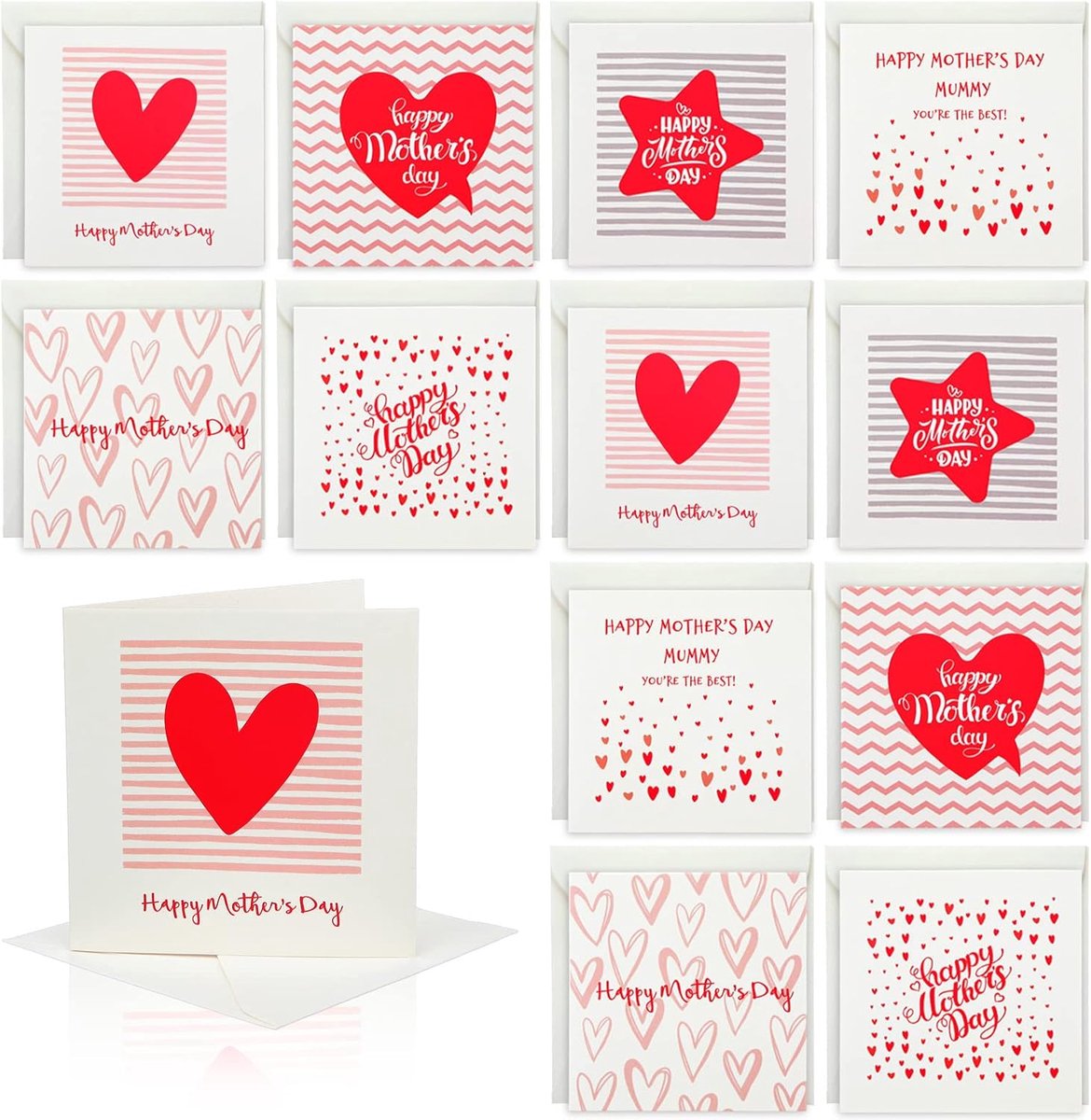 24 sets moederdagkaart met enveloppen 9,35 x 9,35 cm 6 verschillende gelukkige moederdag liefdevolle kleine notitiekaart moeder verjaardagskaart moeder wenskaarten voor Moederdag