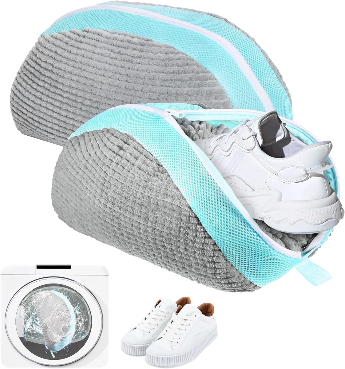 SnelShoppen - Schoenenwaszak Set van 2 Rits Schoenenwaszak Antivervorming Lichtgewicht en Draagbaar Herbruikbaar Wasnet voor Sneakers, Grijs, 39 x 25