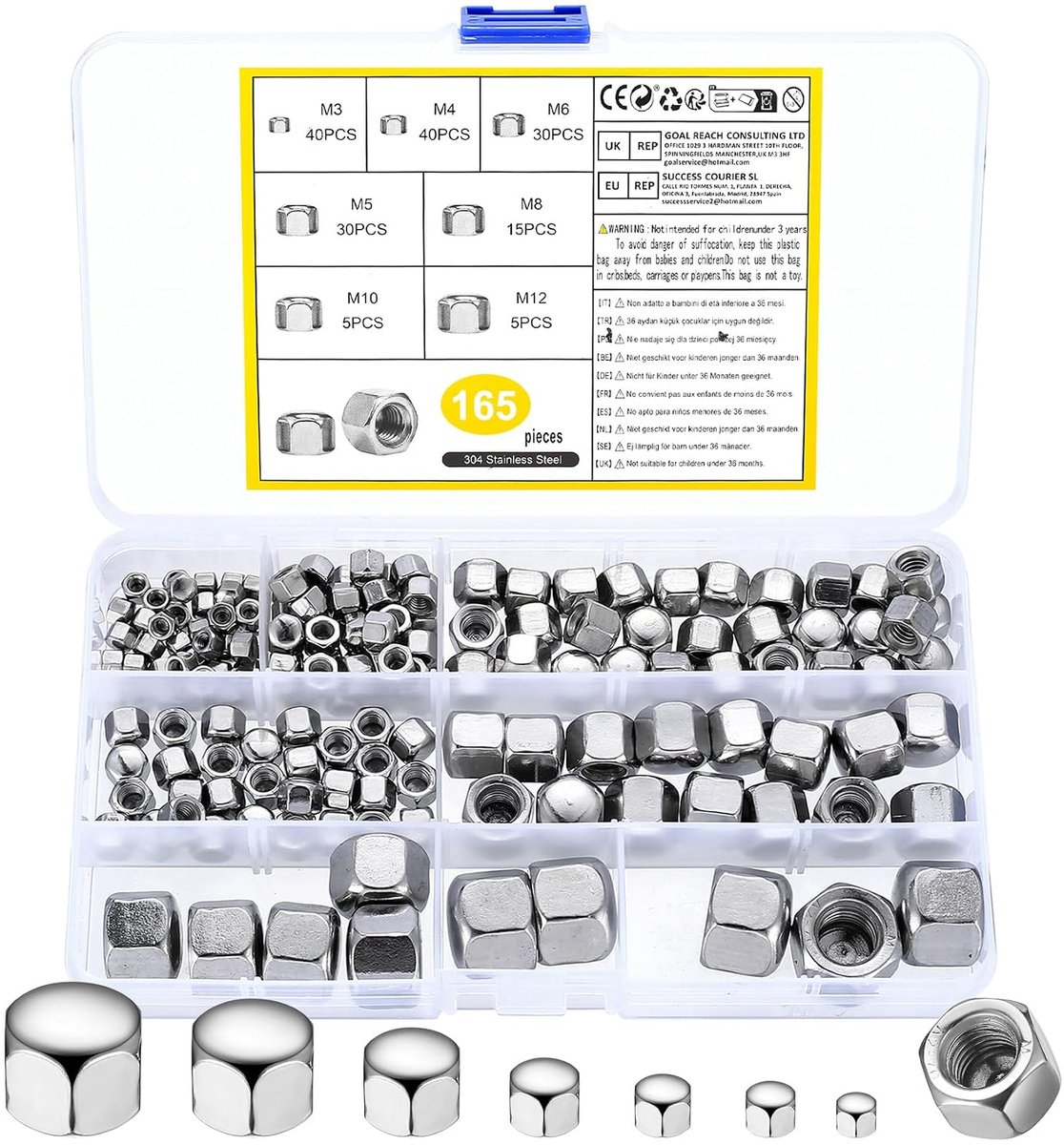 Pack of 165 Hex Nuts High Shape Hex Nuts Stainless Steel High Shape A2 V2A Hex Nuts for Screws Threaded Rod Nuts M3 M4 - ShopVlot