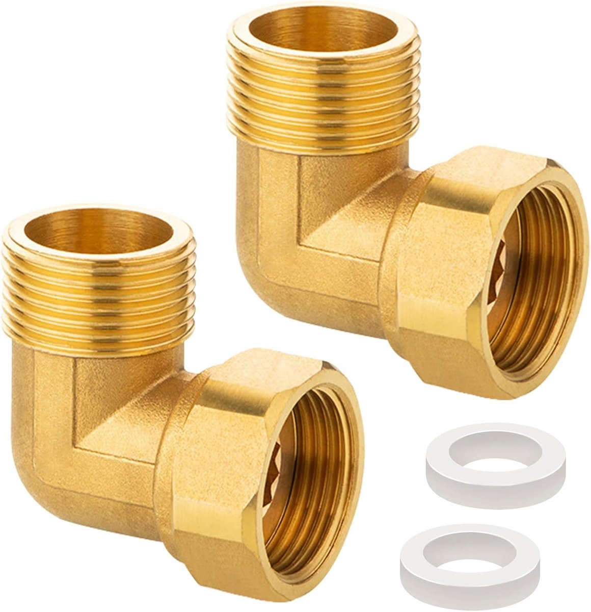 SnelShoppen - 2 Stuks Verstelbare Schroefverbinding 90° Hoek, Messing 2 Inch AG X 1 Inch IG DN25 voor Waterinstallaties en Centrale Verwarming