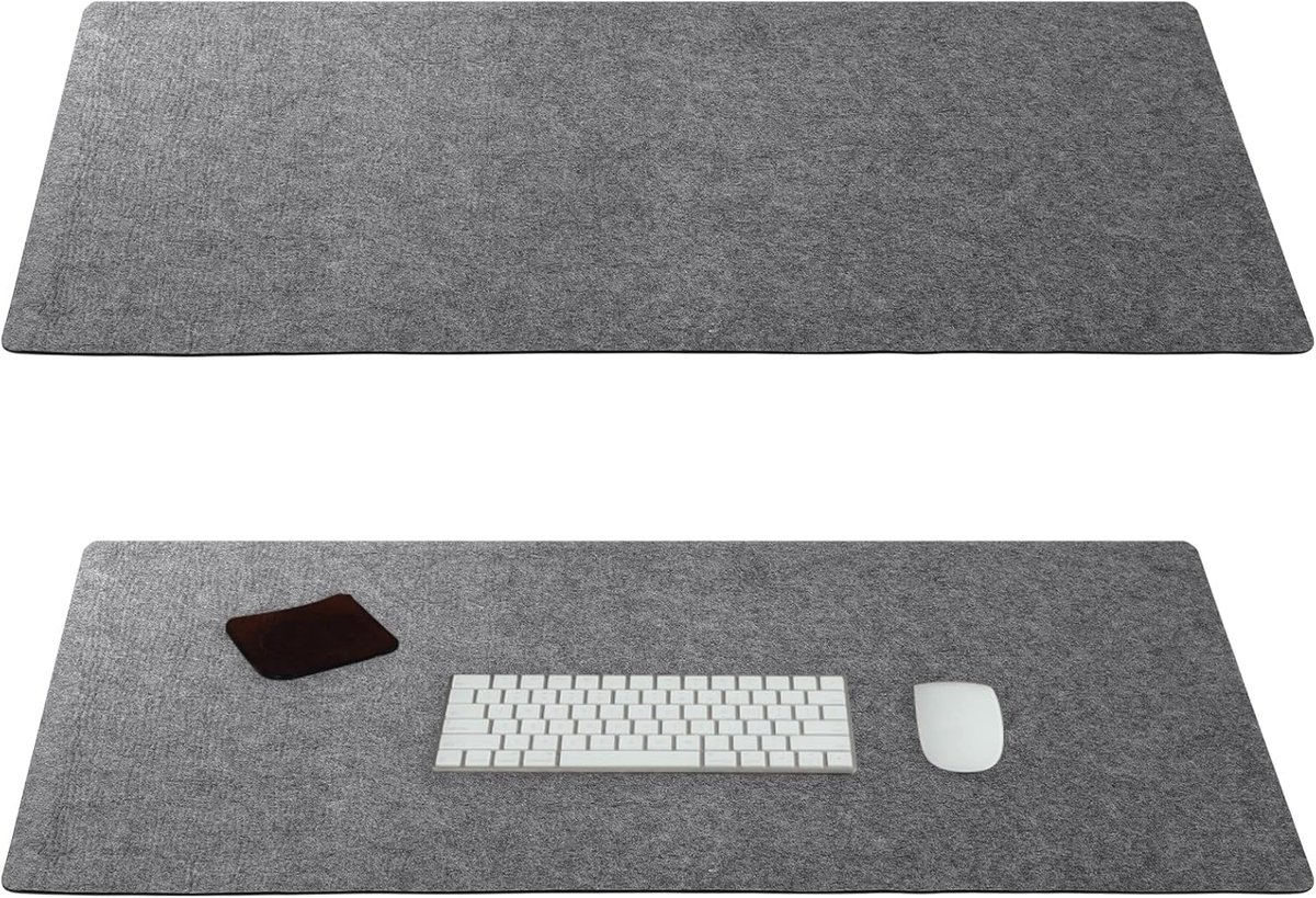 SnelShoppen - 2 Stuks Vilt Bureau Mat Grijs 90 x 40 cm Grote Bureau Vilt Mat Antislip Muismat Bureau Mat voor Toetsenbord, Laptop, Kantoor