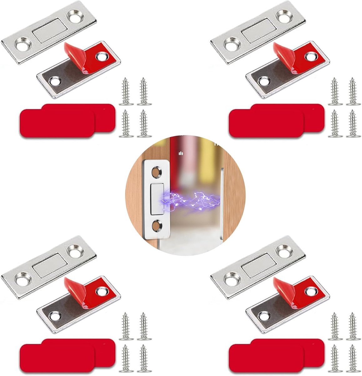 SnelShoppen - 4 Stuks Magnetische Deurmagneten, Ultra Dun voor Keuken, Kastdeuren, Ramen, Lades - Sterke Magnetische Sluiting, Roestvrij Staal, Duurza
