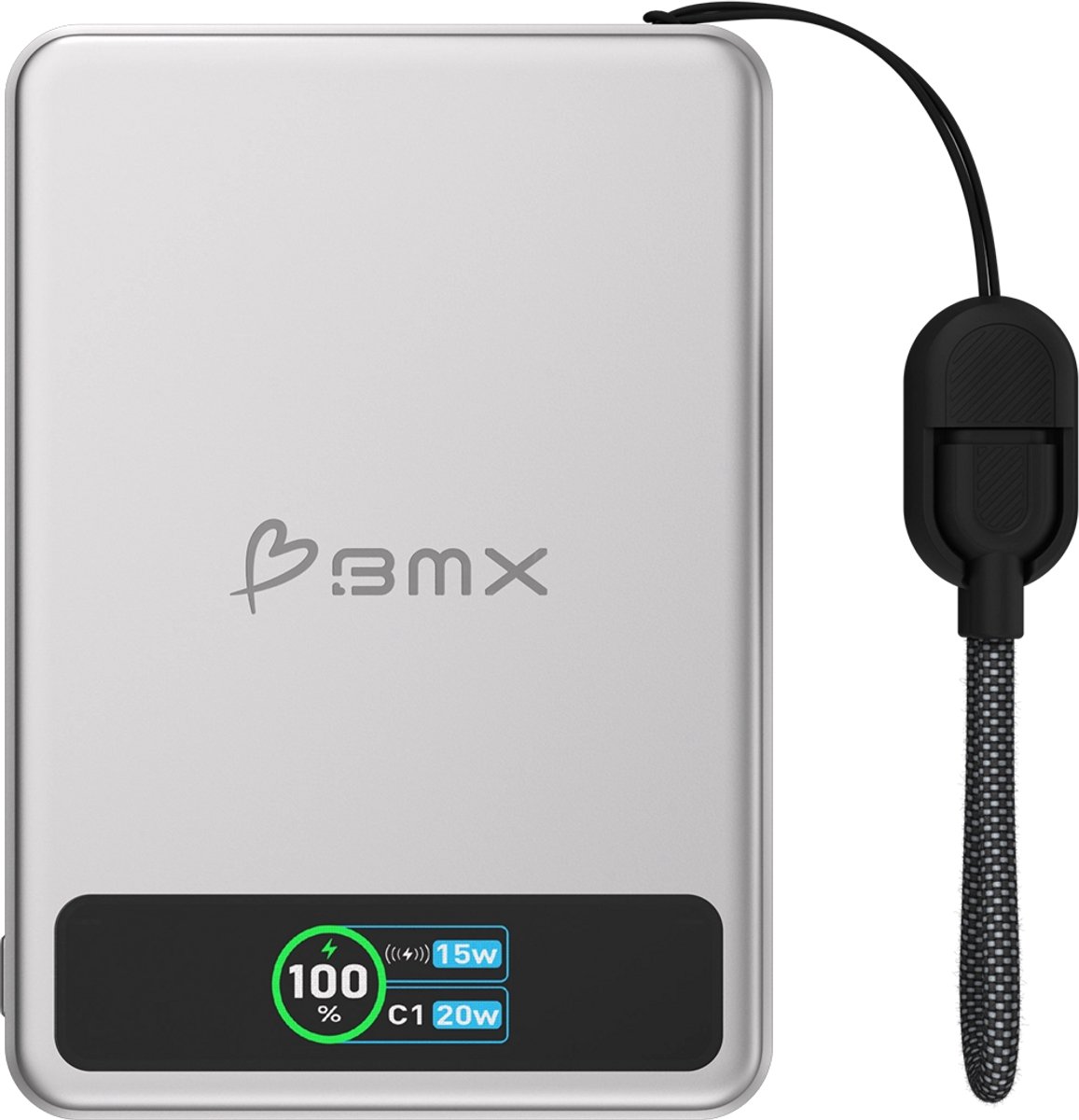BMX SolidSafe Solid-State Qi2 Magnetische Powerbank – Gelijktijdige Oplaadcapaciteit van C1 en Qi2 – Compact en Draagbaar Ontwerp – Stevige Constructie voor Dagelijkse Slijtage - Grijs