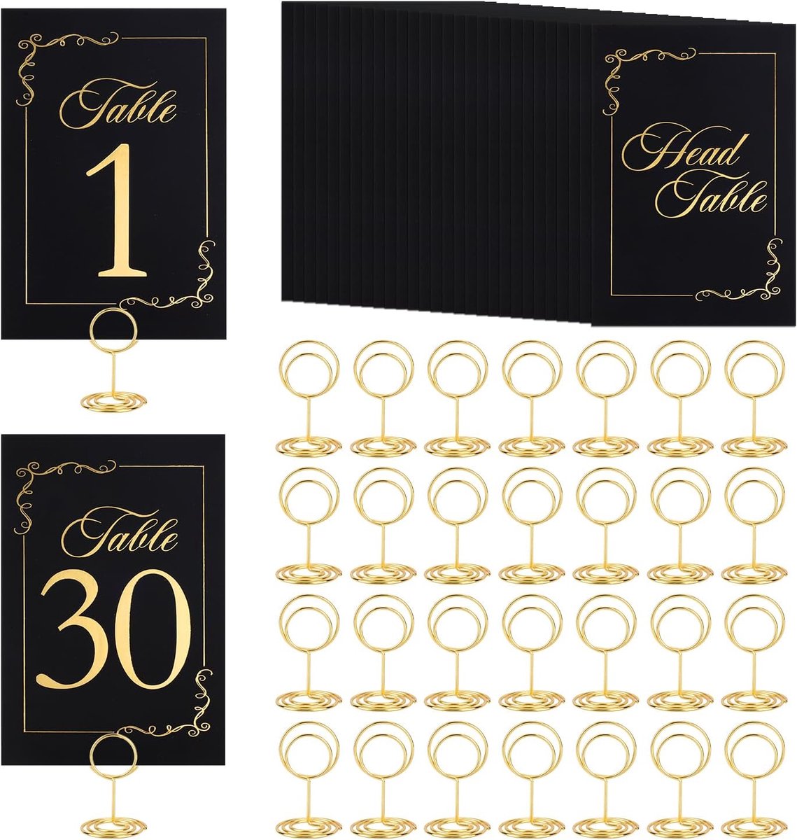 SnelShoppen - 31st Tafelnummer Set Goud voor Bruiloften en Feesten, Tafelnummer 1-30 met 31 Tafelnummerhouders, Ideaal voor Bruiloften, Verjaardagsfee